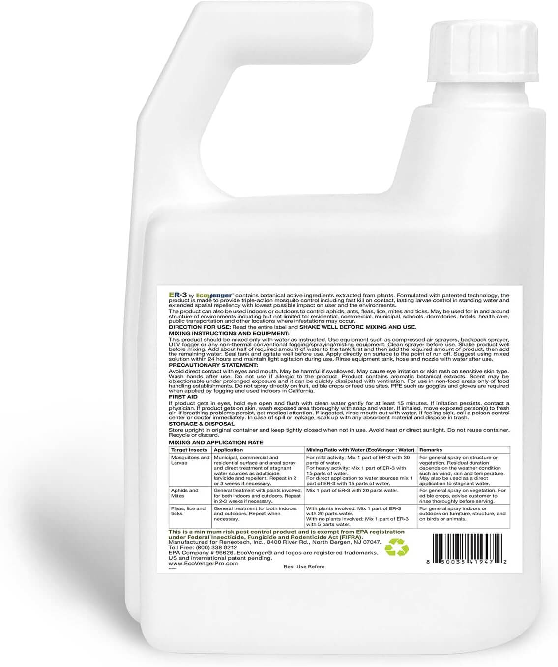 EcoVenger ER-3 Insect Killer Concentrate Professional 1 Liter/32 OZ