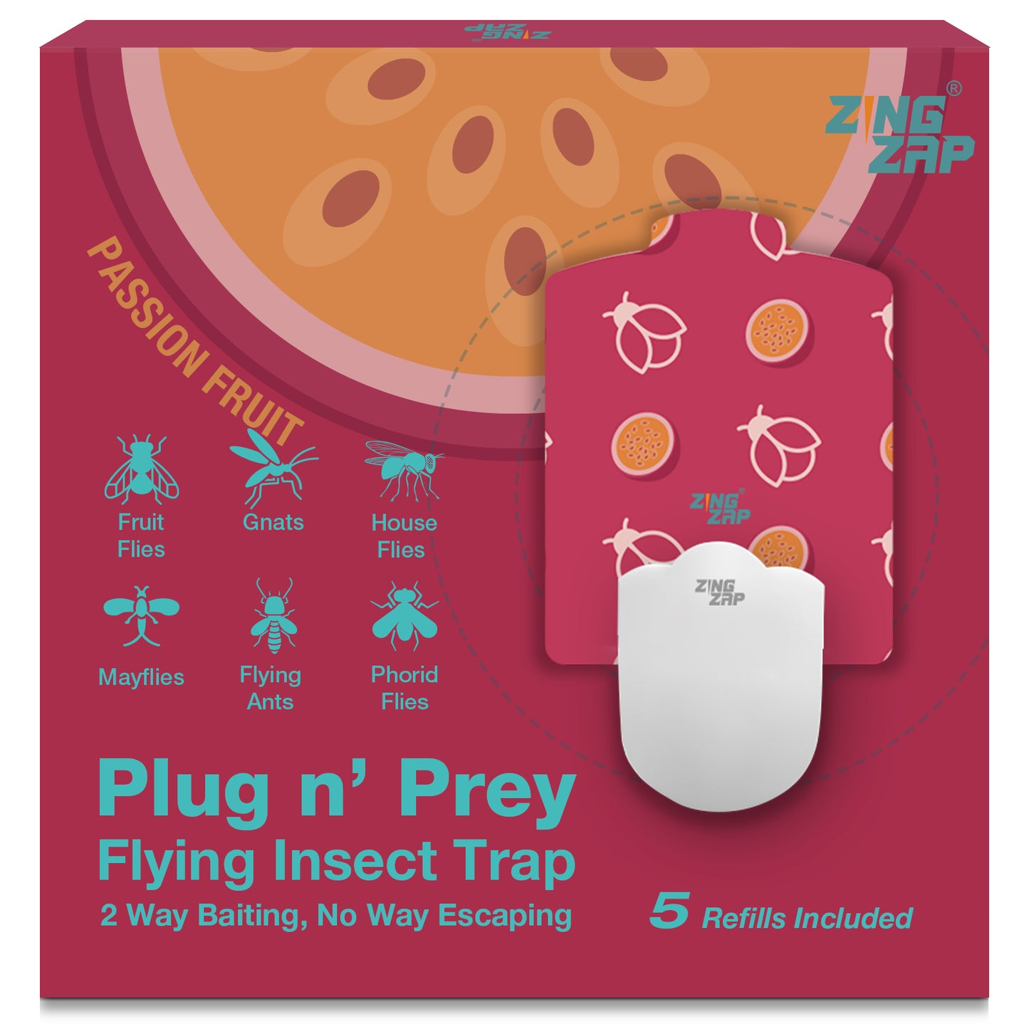 ZingZap Flying Insect Trap Plug-in Base & 5 Trap-Boards Fruity Scented