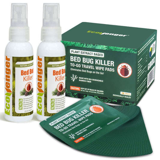 Ecovenger Bed Bug Spray 2 oz x 2 & To-Go Wipes 28pcs 100% Efficacy