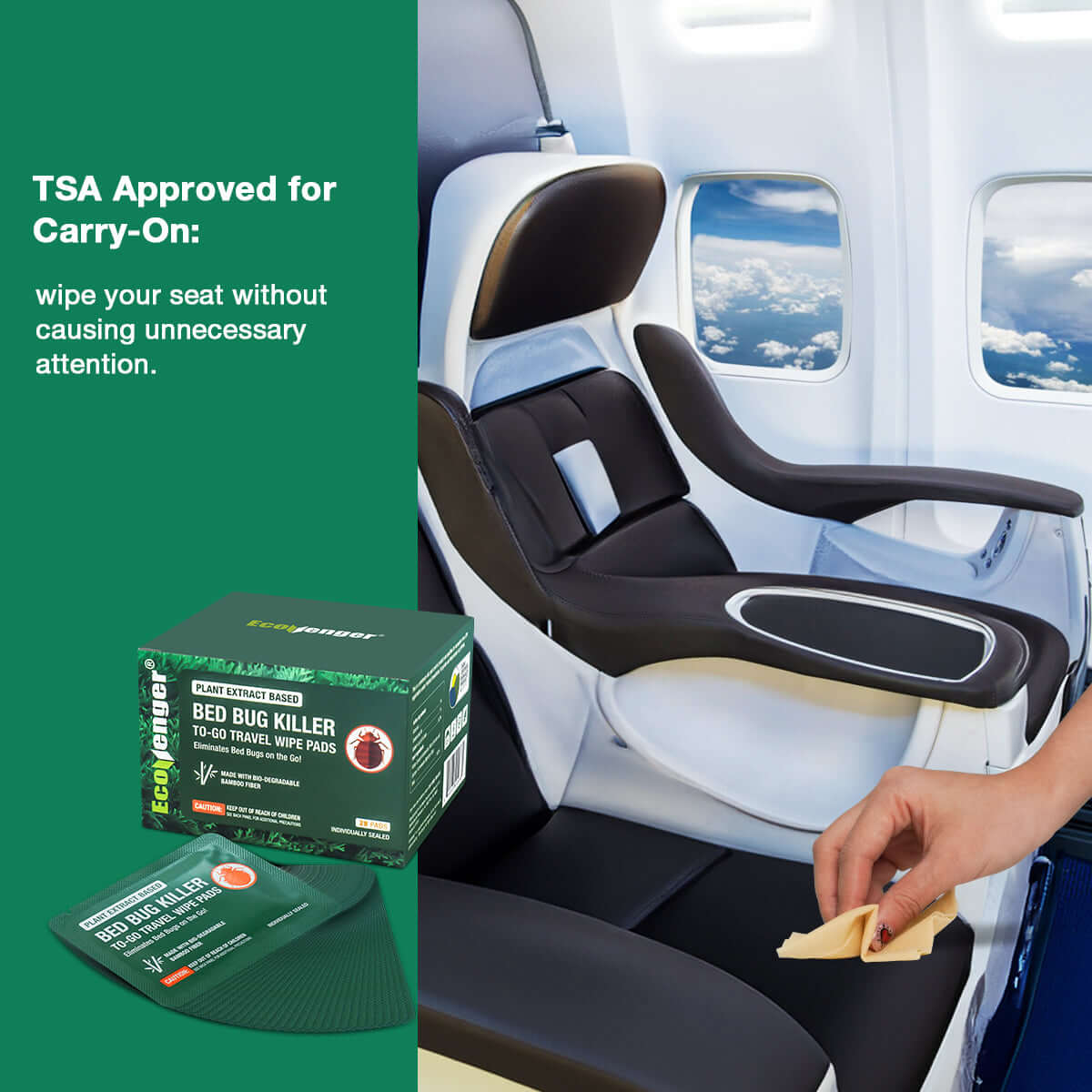 Ecovenger Bed Bug Spray 2 oz x 2 & To-Go Wipes 28pcs 100% Efficacy