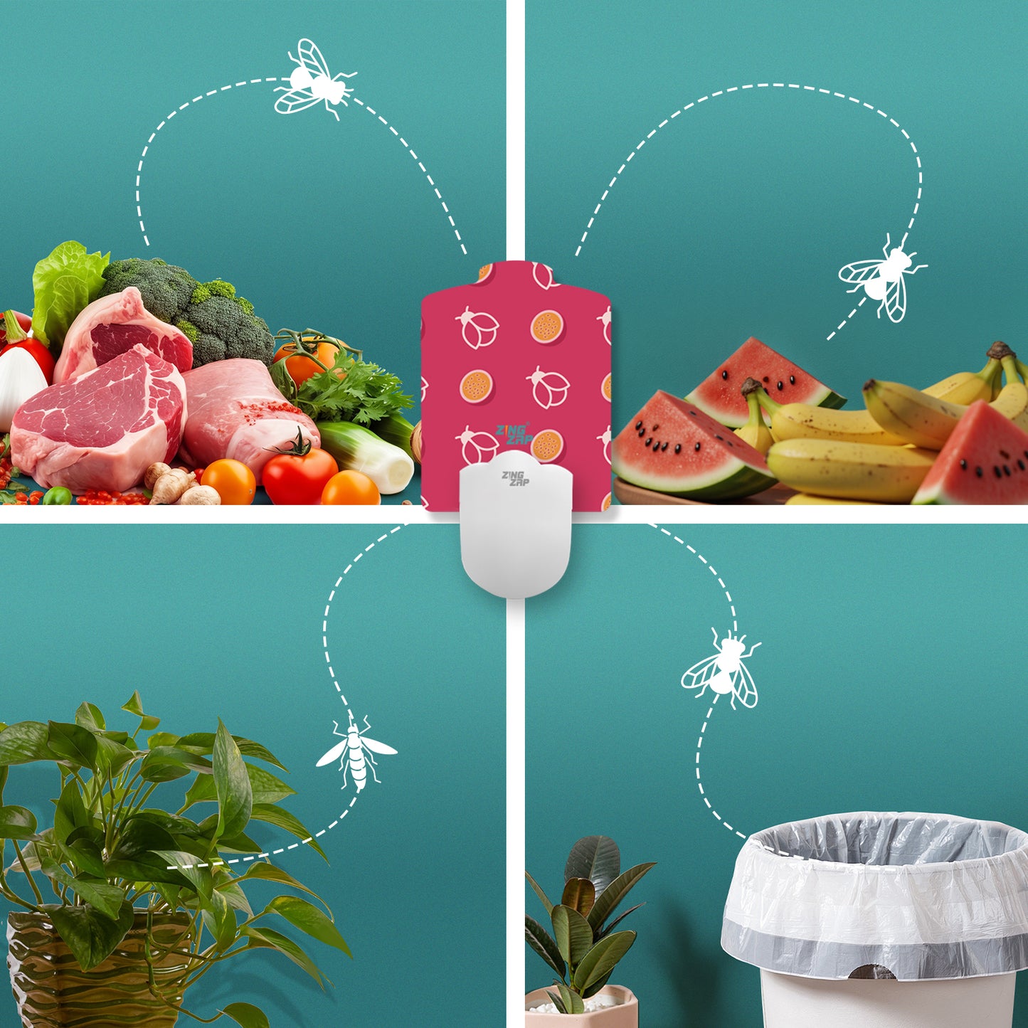 ZingZap Flying Insect Trap Plug-in Base & 5 Trap-Boards Fruity Scented