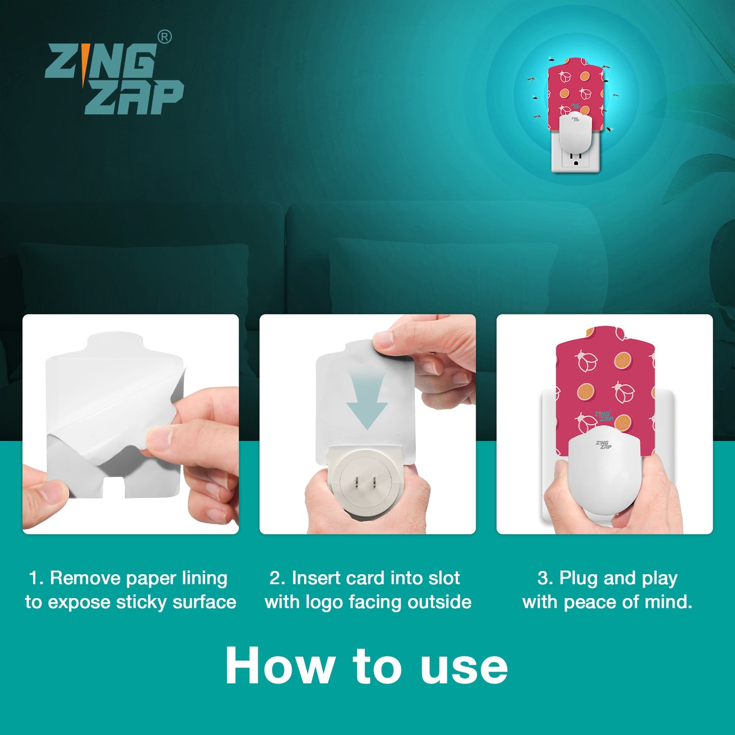 ZingZap Flying Insect Trap Plug-in Base & 5 Trap-Boards Fruity Scented