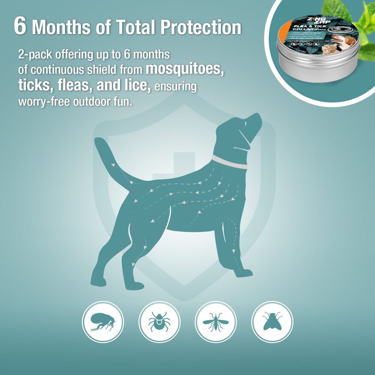 ZingZap Flea & Tick Collar 2-Pack Plant-Based for Dogs & Cats