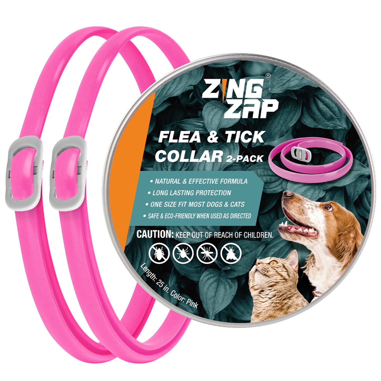 ZingZap Flea & Tick Collar 2-Pack Plant-Based for Dogs & Cats