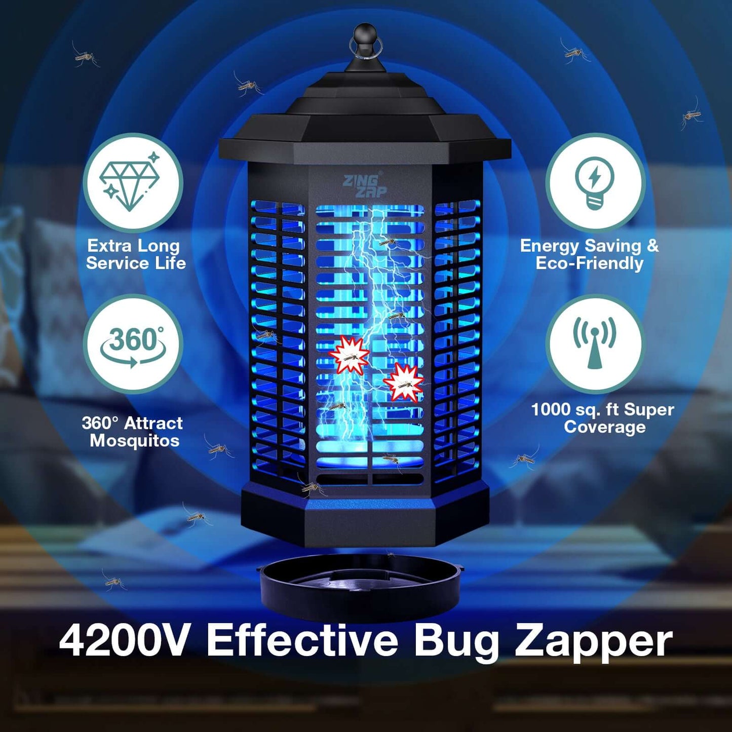 Ecovenger Mosquito Killer Bug Zapper 4200V LED Indoor & Outdoor
