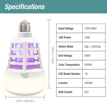 ZingZap Mosquito Zapper & Lamp Dual-Function for Indoor and Outdoor
