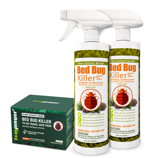 Ecovenger Bed Bug Spray 16 oz x 2 & To-Go Wipes 28pcs