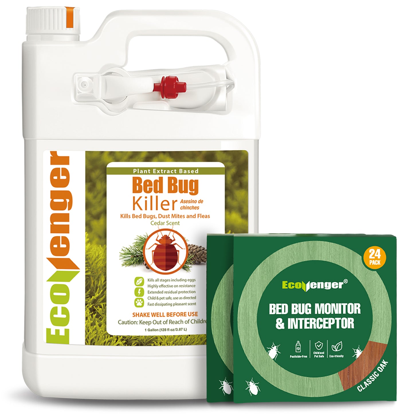 EcoVenger Bed Bug Killer with Remote Sprayer 1Gal & Bed Bug Glue Trap & Monitor 24 Units