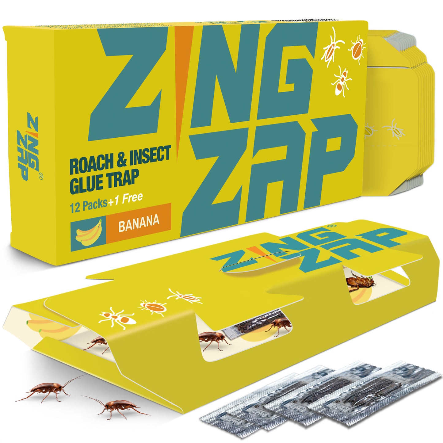 13-Pack Roach Glue Traps - Banana, Cantaloupe or Passion Fruit Scented – Infused with Natural Bait for 3 X Faster Results!