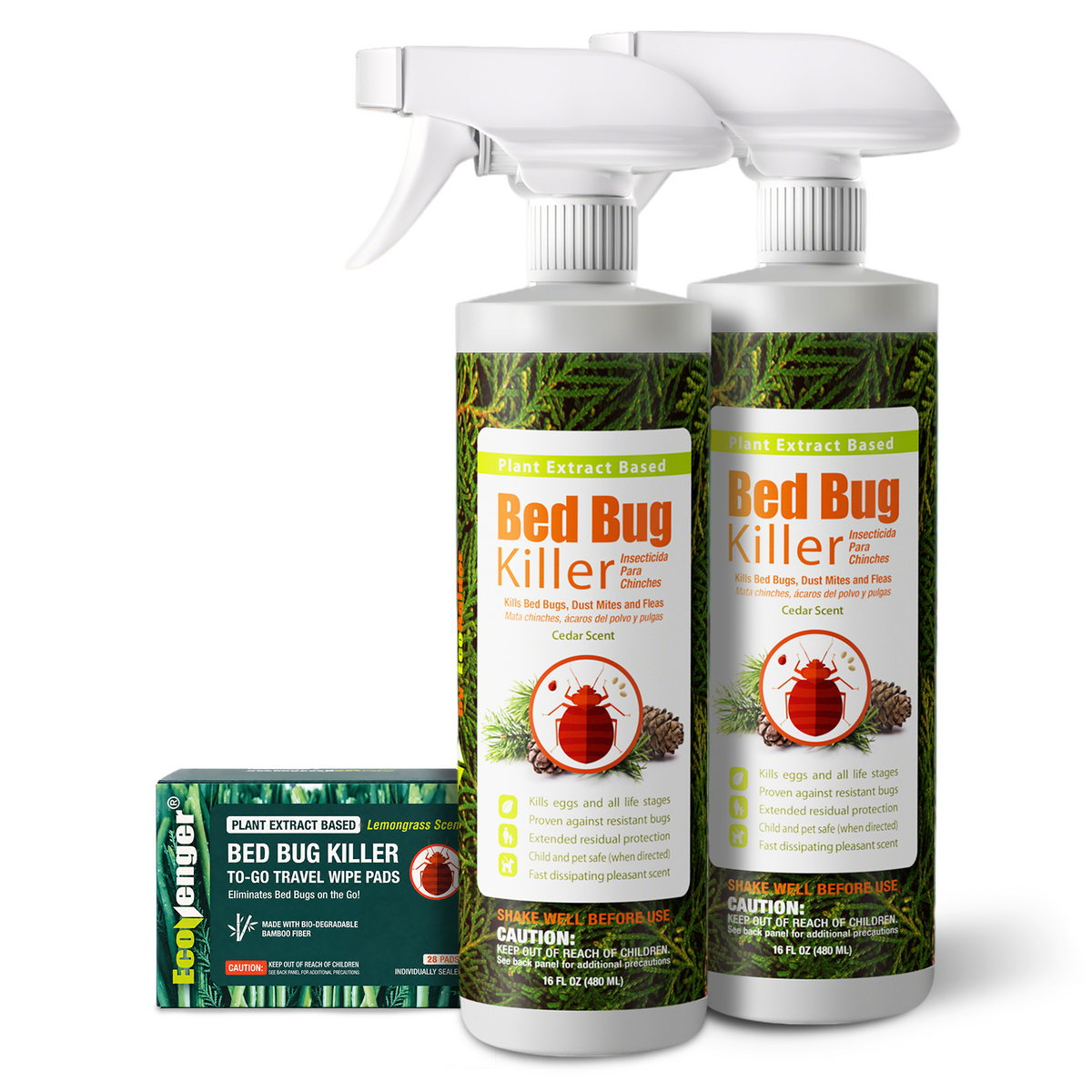 Bed Bug Spray 16 oz Twin-Pack & Bed Bug To-Go Wipes (28) Bundle