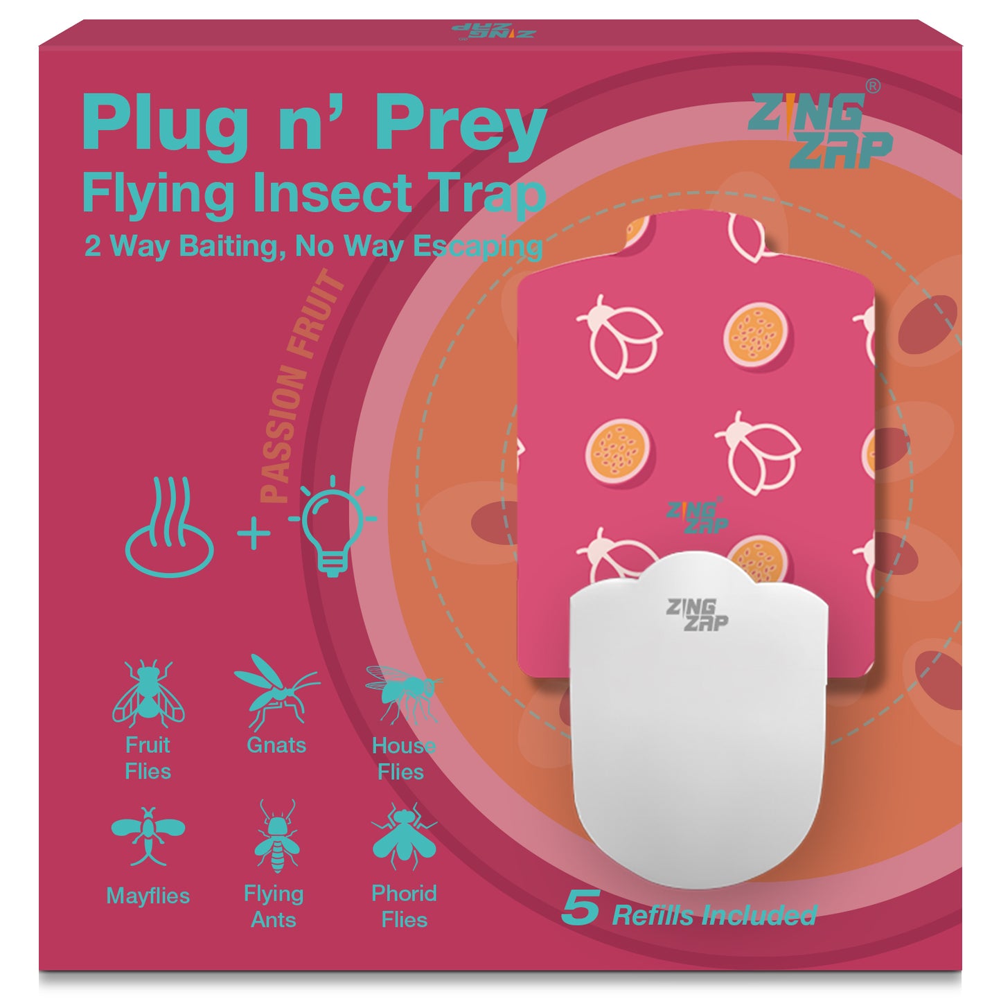 ZingZap Flying Insect Trap Plug-in Base & 5 Trap-Boards Fruity Scented